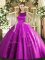 Fuchsia Tulle Lace Up Scoop Sleeveless Floor Length Sweet 16 Dresses Appliques