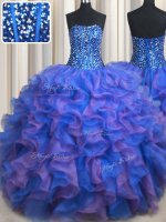 Captivating Floor Length Blue and Purple Quince Ball Gowns Strapless Sleeveless Lace Up