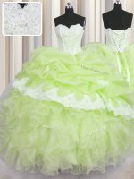 Shining Pick Ups Ball Gowns Military Ball Dresses Yellow Green Sweetheart Organza Sleeveless Floor Length Lace Up