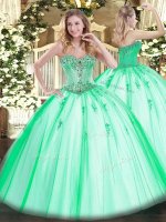 Vintage Apple Green Ball Gowns Beading and Appliques Quinceanera Dress Lace Up Tulle Sleeveless Floor Length(SKU SJQDDT1103002BIZ)