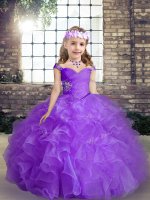 Purple Glitz Pageant Dress Party and Wedding Party with Beading Straps Sleeveless Lace Up