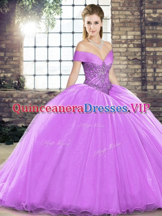 Lavender Sleeveless Beading Lace Up Vestidos de Quinceanera