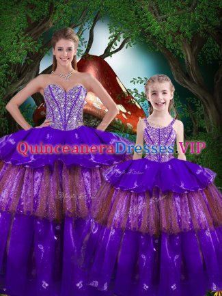 Floor Length Eggplant Purple Quinceanera Gown Sweetheart Sleeveless Lace Up