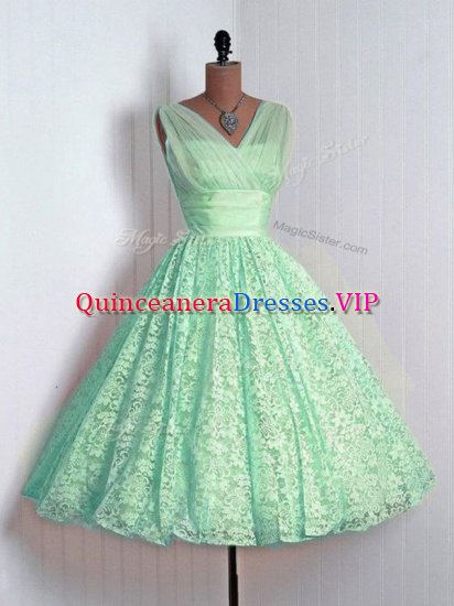 Sophisticated Mini Length A-line Sleeveless Apple Green Damas Dress Lace Up - Click Image to Close