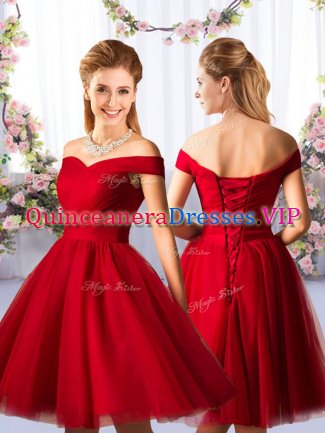 Tulle Sleeveless Knee Length Quinceanera Court of Honor Dress and Ruching