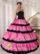 Sexy Floor length Rose Pink and Black Quinceanera Dress For Lawrenceville New Jersey/ NJ Strapless Taffeta Layers Ball Gown