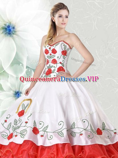 Organza and Taffeta Sleeveless Floor Length Quinceanera Gown and Embroidery and Ruffled Layers - Click Image to Close