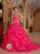 Avondale Arizona/AZ Lovely Spaghetti Straps Hot Pink Embroidery Decorate Bodice Quinceanera Dress With Pick-ups Ball Gown