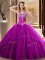 Tulle Sweetheart Sleeveless Lace Up Embroidery Sweet 16 Quinceanera Dress in Fuchsia