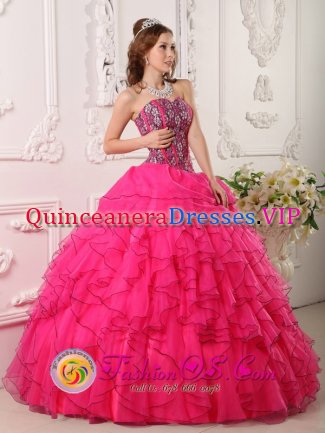 Winston-Salem Carolina/NC Gorgeous Ruffled Hot Pink Quinceanera Dress For Sweetheart Organza With Beading Ball Gown