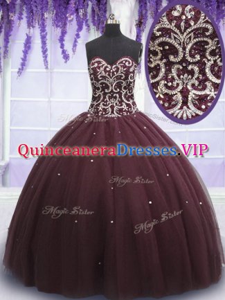 High Class Floor Length Ball Gowns Sleeveless Dark Purple Ball Gown Prom Dress Lace Up