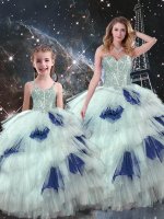 Affordable Sweetheart Sleeveless Organza Quinceanera Dresses Beading and Ruffled Layers Lace Up