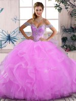 Best Selling Tulle Off The Shoulder Sleeveless Lace Up Beading and Ruffles Quinceanera Gown in Lilac