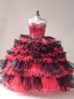 Luxury Red And Black Sleeveless Organza Lace Up 15th Birthday Dress for Sweet 16 and Quinceanera(SKU PSSW1133-9BIZ)