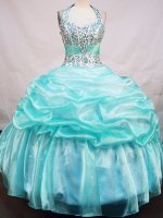 Best Seller Ball Gown Halter Top Neck Floor-Length Light Blue Beading Quinceanera Dresses Style FA-S-137