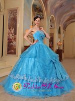 Glistening Sequin and Organza With Bows Formal Baby Blue Strapless Quinceanera Dress Ball Gown In Callander Stirling(SKU QDZY447y-1BIZ)