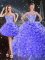 Purple Three Pieces Beading and Ruffles 15 Quinceanera Dress Lace Up Organza Sleeveless Floor Length