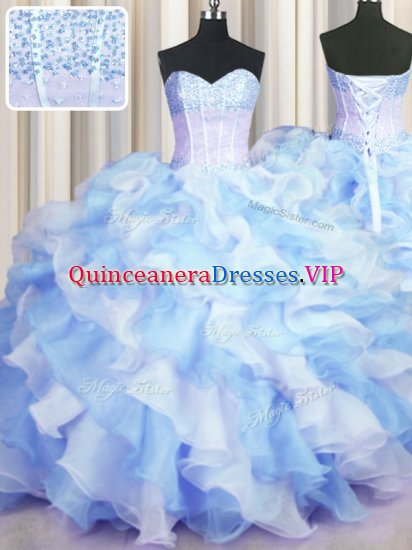 Beauteous Two Tone Visible Boning Sleeveless Lace Up Floor Length Beading and Ruffles Ball Gown Prom Dress - Click Image to Close