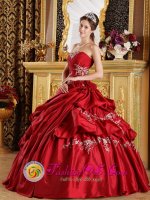 Ibach Switzerland Appliques and Ruched Bodice For Strapless Red Quinceanera Dress With Ball Gown And Pick-ups