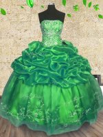 Comfortable Sleeveless Organza Floor Length Lace Up Quinceanera Gowns in Green with Beading and Embroidery