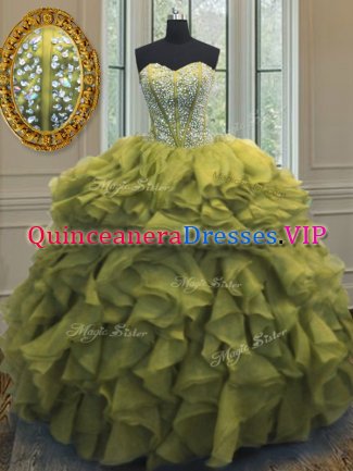 High Quality Organza Sleeveless Floor Length 15th Birthday Dress and Beading and Ruffles