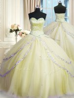 Sweetheart Sleeveless Organza Quinceanera Dress Beading and Appliques Court Train Lace Up