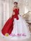 Charleston Illinois/IL Wine Red and White Ball Gown Quinceanera Dress For Hand Made Flowers and Beading Brooch with Sweetheart Organza and Taffeta