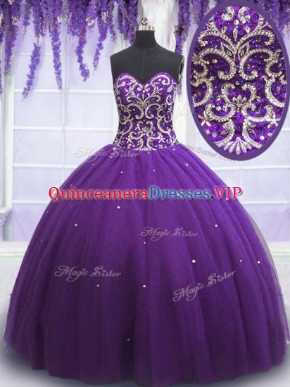 Best Selling Eggplant Purple Sleeveless Tulle Lace Up Ball Gown Prom Dress for Military Ball and Sweet 16 and Quinceanera - Click Image to Close