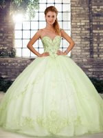 Sweetheart Sleeveless Tulle 15 Quinceanera Dress Beading and Embroidery Lace Up