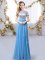 Blue Quinceanera Court of Honor Dress Prom and Party and Wedding Party with Sequins Scoop Short Sleeves Zipper