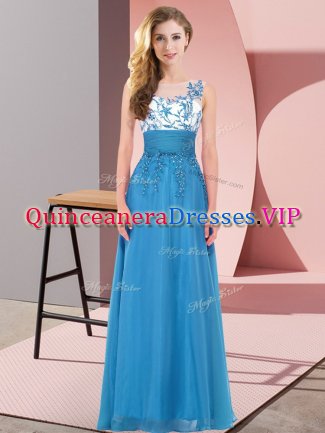 Sleeveless Backless Floor Length Appliques Quinceanera Court Dresses