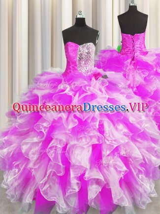 Fashionable Sleeveless Lace Up Floor Length Beading and Ruffles and Ruching Sweet 16 Dress