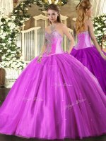 Floor Length Lace Up 15th Birthday Dress Lilac for Military Ball and Sweet 16 and Quinceanera with Beading