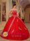 Chester Cheshire Appliques Decorate Bodice Red Ball Gown Floor-length Sweetheart Quinceanera Dress For