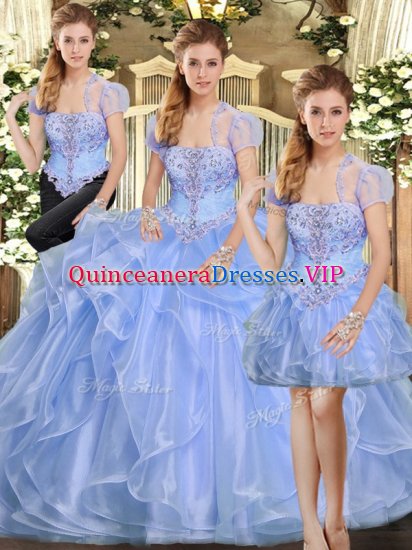 Most Popular Lavender Three Pieces Beading and Ruffles 15th Birthday Dress Lace Up Organza Sleeveless Floor Length - Click Image to Close