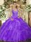 Sexy Lavender Ball Gowns Beading and Ruffles Quince Ball Gowns Lace Up Tulle Sleeveless Floor Length