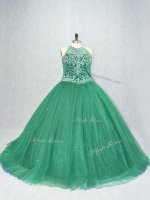 Beading Quinceanera Gowns Green Lace Up Sleeveless Brush Train(SKU PSSW1042-6BIZ)