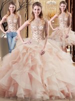 Exceptional Peach Ball Gown Prom Dress Scoop Sleeveless Brush Train Lace Up(SKU SJQDDT892007BIZ)