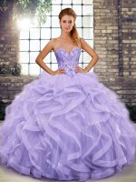 Floor Length Lace Up Quinceanera Gown Lavender for Military Ball and Sweet 16 and Quinceanera with Beading and Ruffles(SKU SJQDDT2124002-10BIZ)