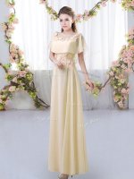 Light Yellow Scoop Zipper Appliques Dama Dress Short Sleeves