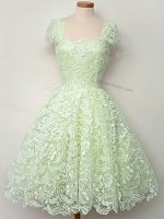 Lace Straps Cap Sleeves Lace Up Lace Quinceanera Court Dresses in Yellow Green