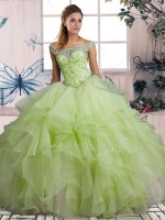 Ball Gowns Ball Gown Prom Dress Yellow Green Off The Shoulder Organza Sleeveless Floor Length Lace Up(SKU SJQDDT2089002-8BIZ)