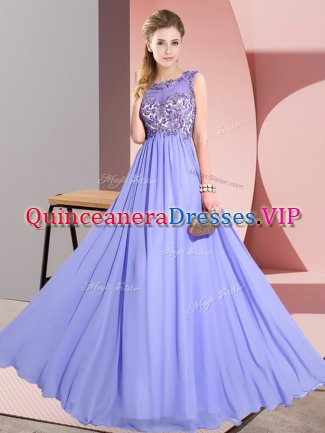 Luxury Sleeveless Chiffon Floor Length Backless Damas Dress in Lavender with Beading and Appliques