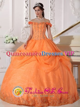 Chic Orange Stylish Quinceanera Dress With Off The Shoulder In Mason Michigan/MI