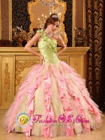 Cushendun Antrim Custom Made Cheap Multi-Color Quinceanera Dress With One Shoulder Ruffled Decorate