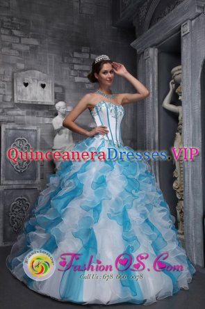 Moon Township Pennsylvania/PA White and Sky Blue Quinceanera Dress With Sweetheart Appliques Decorate