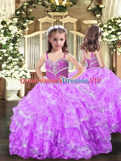 Lilac Organza Lace Up Little Girls Pageant Dress Wholesale Sleeveless Floor Length Beading and Ruffles - Click Image to Close