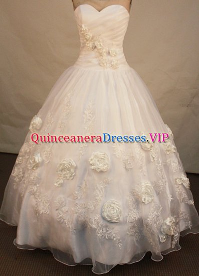 Beautiful ball gown sweetheart-neck floor-length organza appliques white quinceanera dresses FA-X-084 - Click Image to Close