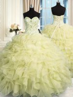 Eye-catching Yellow Ball Gowns Beading and Ruffles Sweet 16 Dress Lace Up Organza Sleeveless Floor Length(SKU PSSW0359-10BIZ)