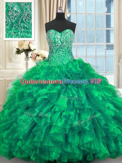 Clearance Turquoise Lace Up Sweet 16 Dress Beading and Ruffles Sleeveless Brush Train - Click Image to Close